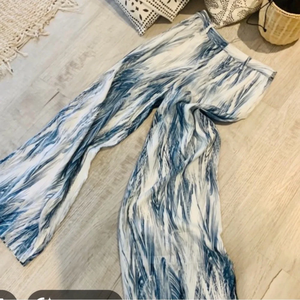 Free People Blue Patterned Wide-Leg Trousers sz 8